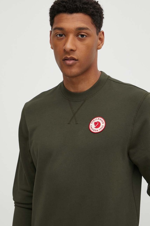 Βαμβακερή μπλούζα Fjallraven 196 Logo 1960 Logo Badge Sweater πράσινο F87163.662