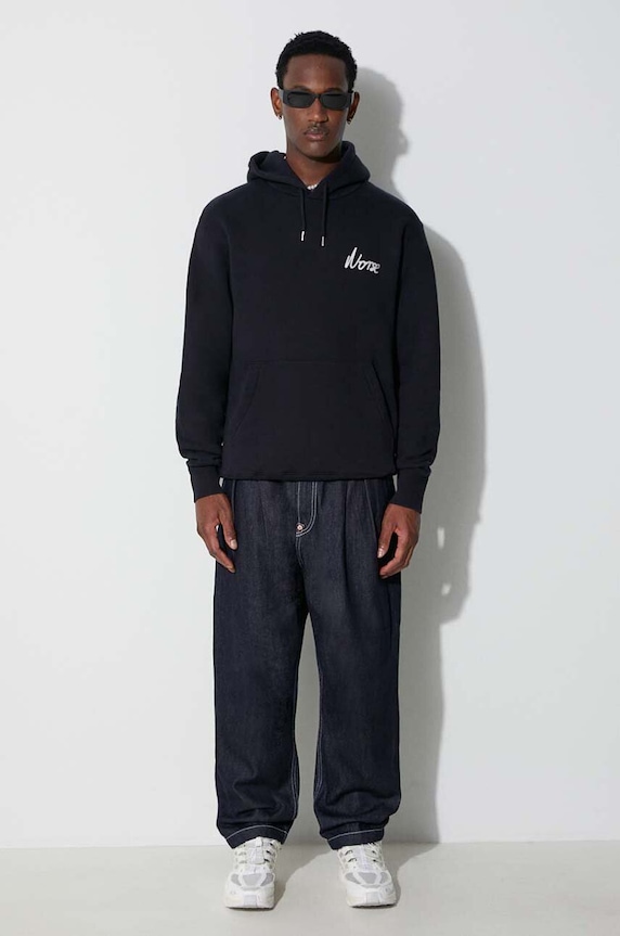 Хлопковая кофта Norse Projects Arne Relaxed Organic Chain Stitch Logo Hoodie N20.1358.7004 тёмно-синий AW23