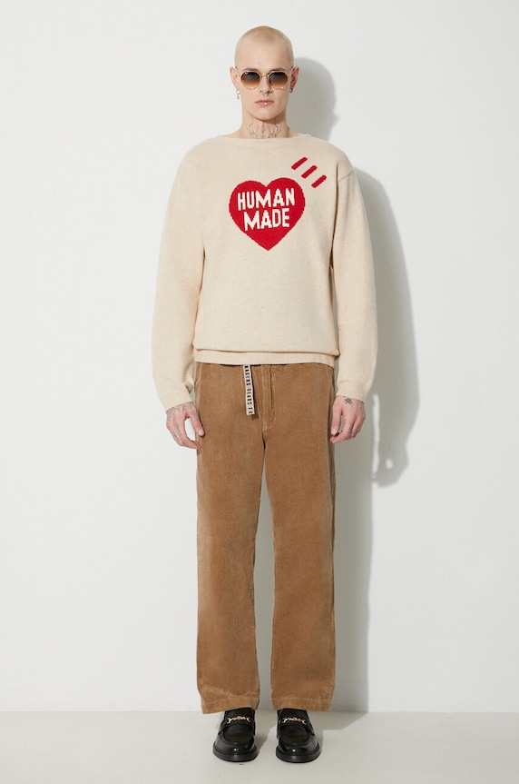 Human Made wool blend jumper Heart Knit Sweater medium thickness beige HM26CS030
