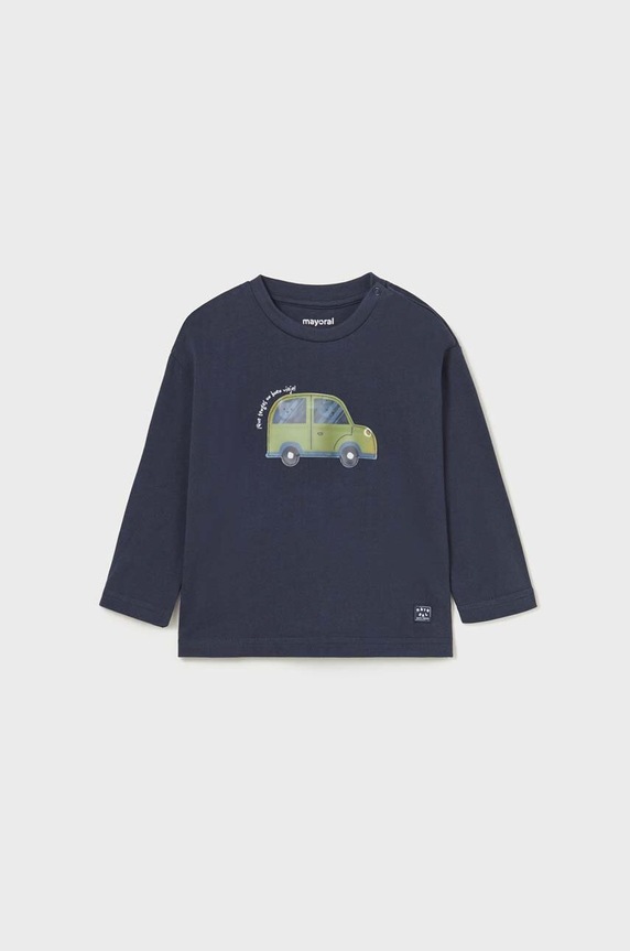 Mayoral longsleeve bawełniany niemowlęcy nadruk granatowy 2023.3E.Baby.9BYX