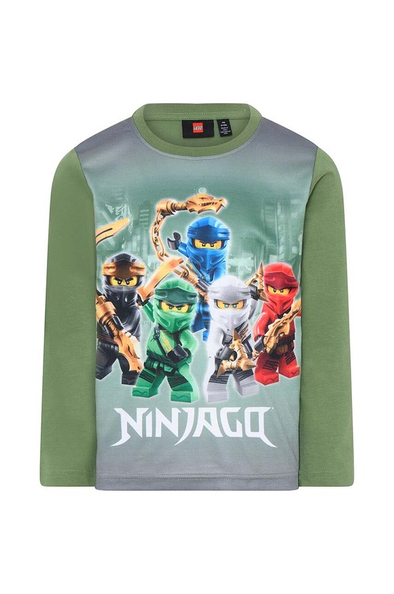 Dječja pamučna majica dugih rukava Lego print zelena 12010906