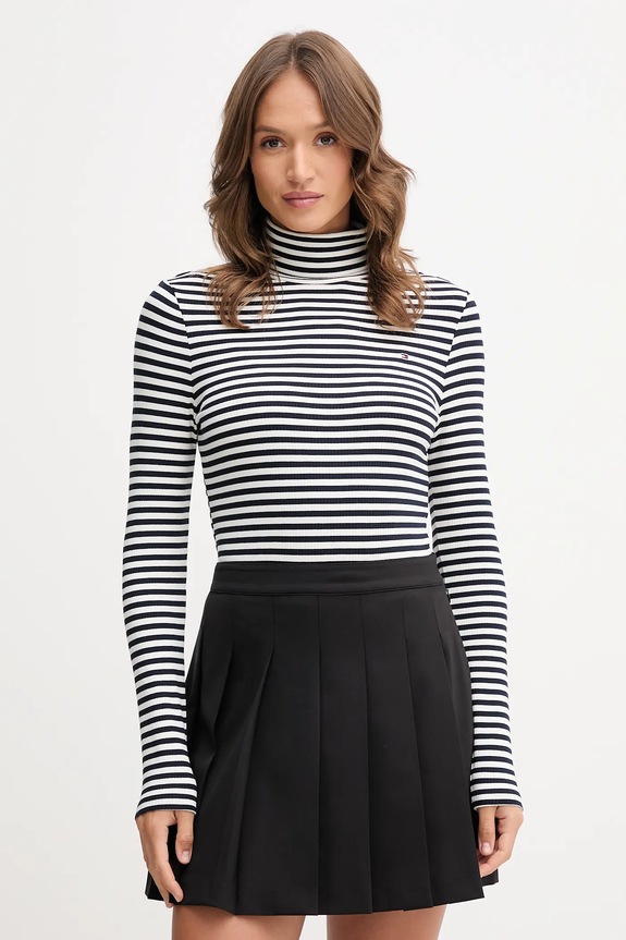 Majica dugih rukava Tommy Hilfiger slim mornarsko plava WW0WW39826