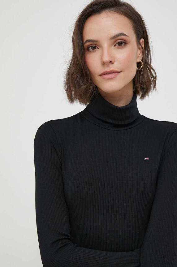 Majica dugih rukava Tommy Hilfiger slim crna WW0WW39826