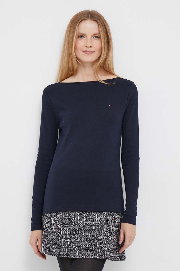 Βαμβακερή μπλούζα με μακριά μανίκια Tommy Hilfiger slim σκούρο μπλε WW0WW40829