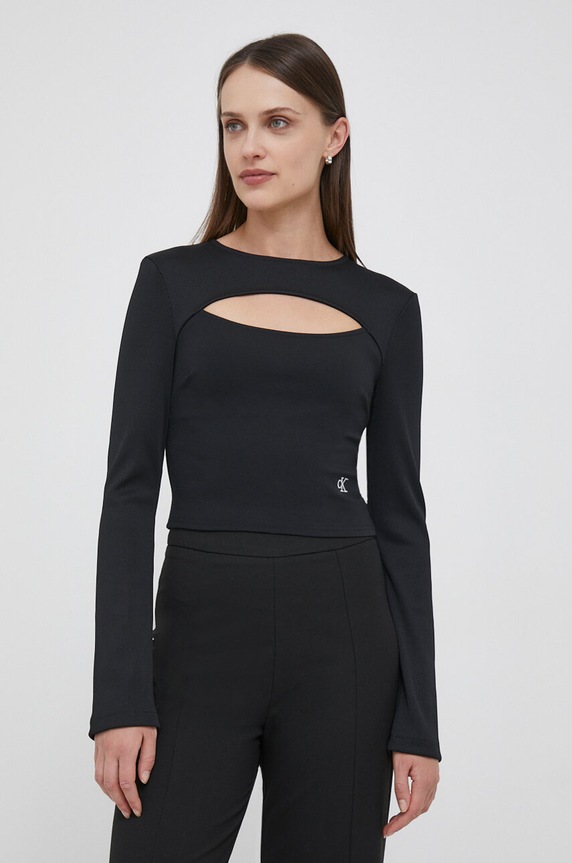 Calvin Klein Jeans hosszú ujjú elasztánnal fekete J20J222009