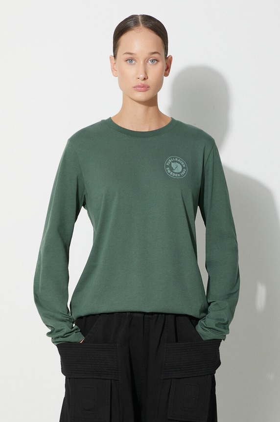 Fjallraven cotton longsleeve top 1960 Logo regular green F86989.679