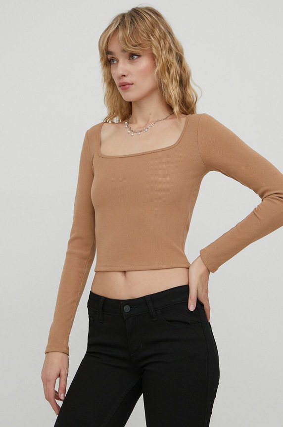 Tričko s dlhým rukávom Hollister Co. slim hnedá KI339.3285.400