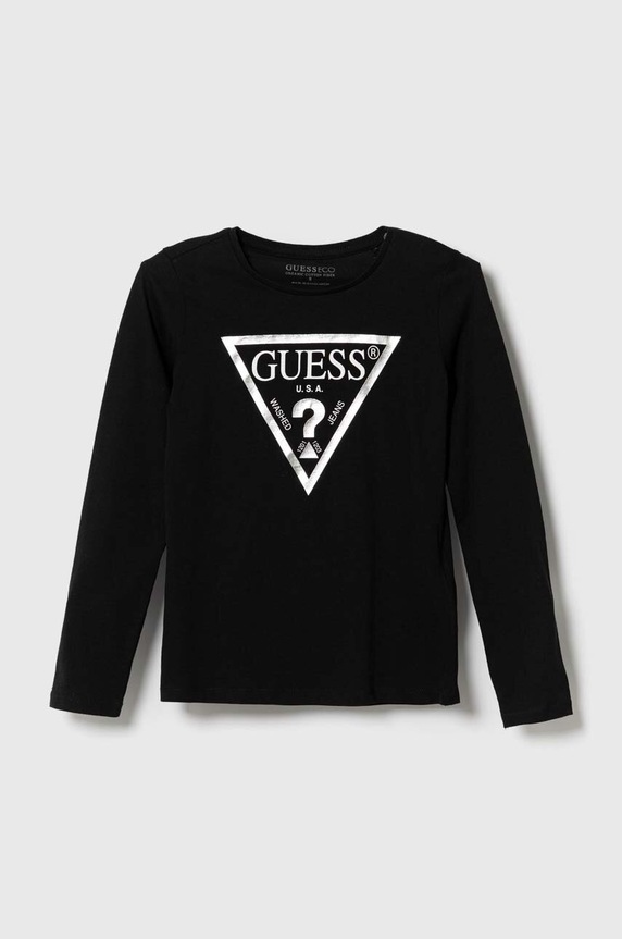 Guess longsleeve bawełniany dziecięcy nadruk czarny J84I36.K8HM0.9BYX