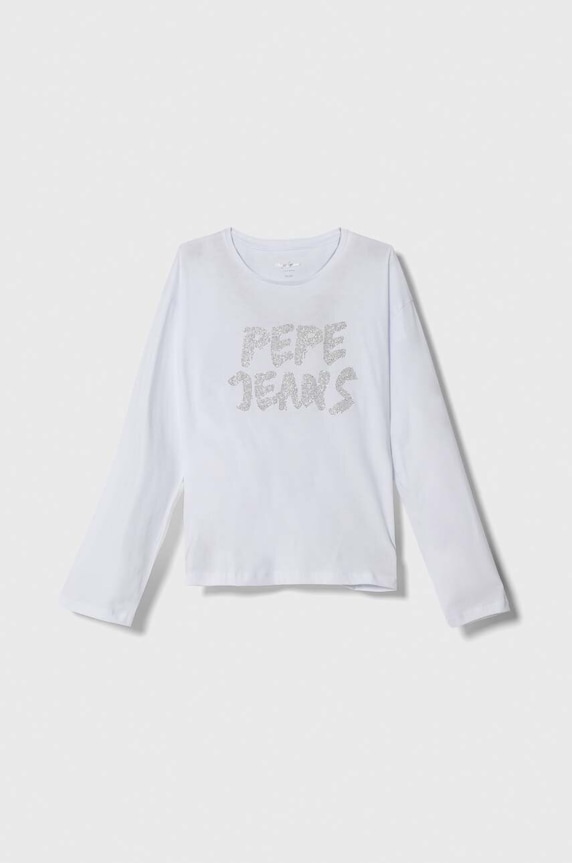 Παιδικό βαμβακερό μακρυμάνικο Pepe Jeans απλικέ λευκό PG503043