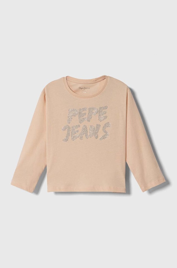 Παιδικό βαμβακερό μακρυμάνικο Pepe Jeans απλικέ ροζ PG503043