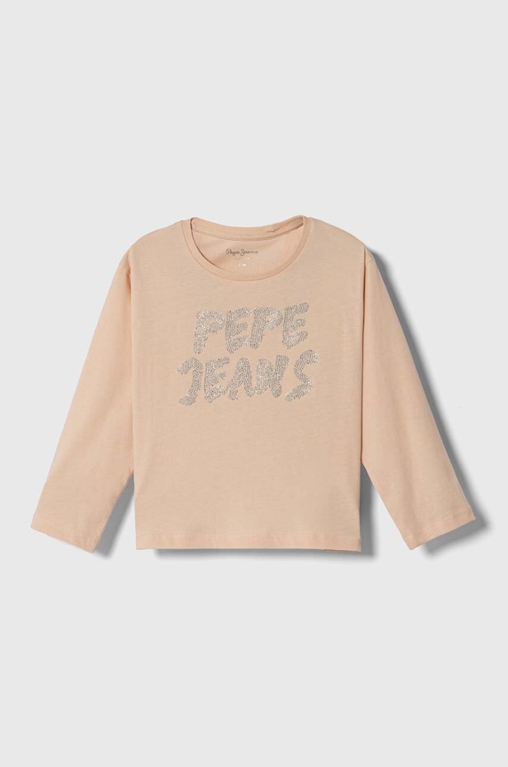 Παιδικό βαμβακερό μακρυμάνικο Pepe Jeans απλικέ ροζ PG503043