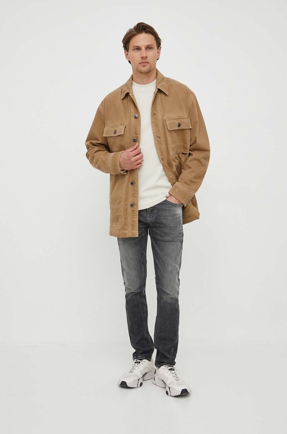 Βαμβακερή μπλούζα Calvin Klein Jeans J30J323485 μπεζ AA00