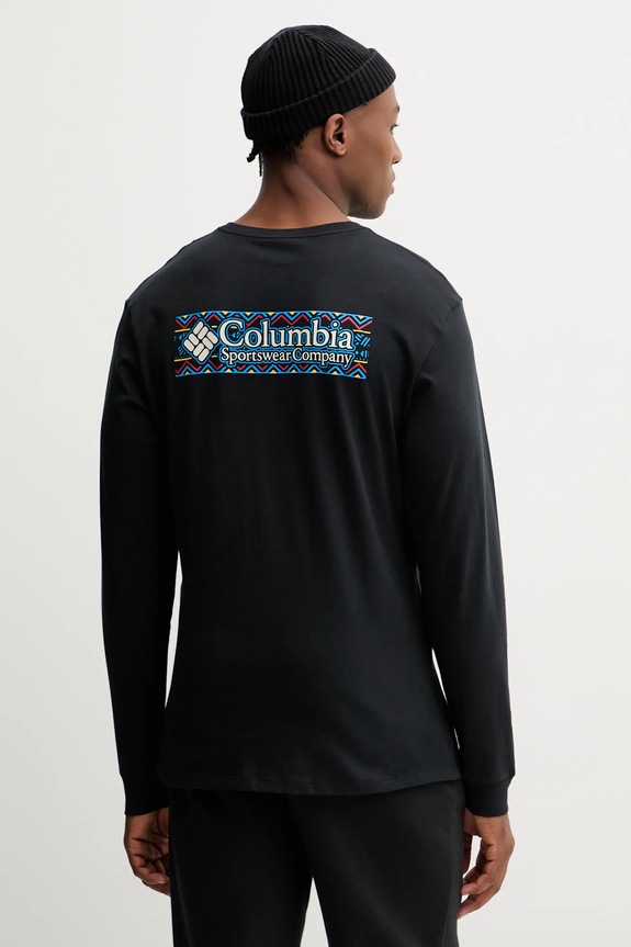 Columbia longsleeve din bumbac Explorers Canyon uni negru 2054553