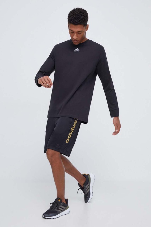 Bavlnené tričko s dlhým rukávom adidas relaxed čierna II3447
