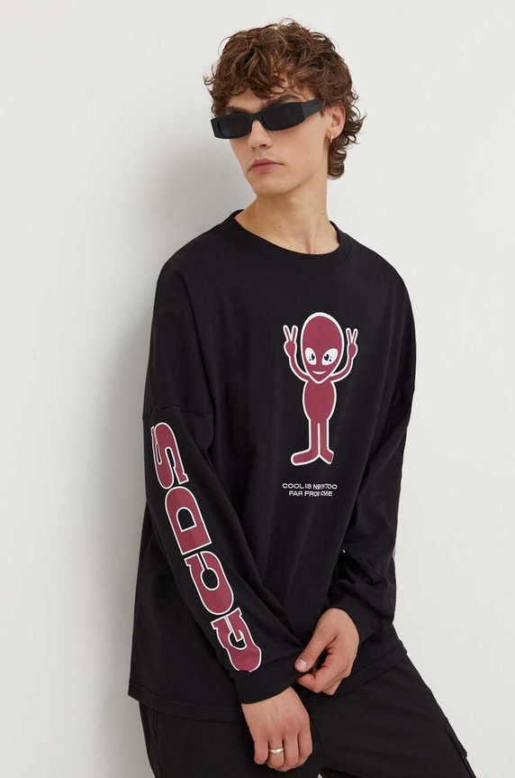 Bavlněné tričko s dlouhým rukávem GCDS černá FW23M110189
