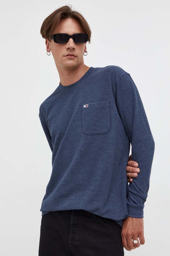 Tommy Jeans hosszú ujjú melanzs sötétkék DM0DM17818