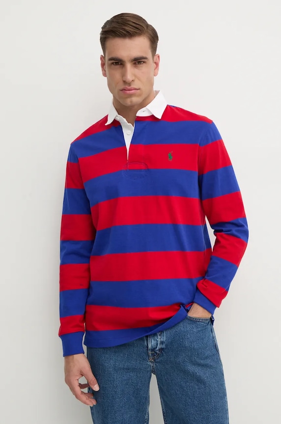 Polo Ralph Lauren longsleeve męski bawełniany wzorzyste czerwony 710717116