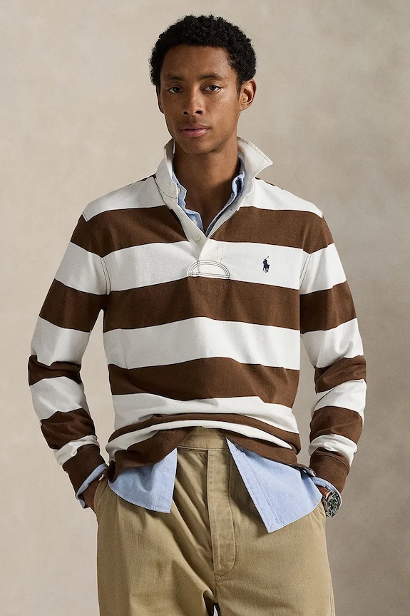 Polo Ralph Lauren Majica dugih rukava muška pamukna smeđa 710717116