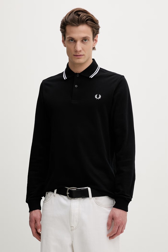 Бавовняний лонгслів Fred Perry бавовна чорний M3636.350