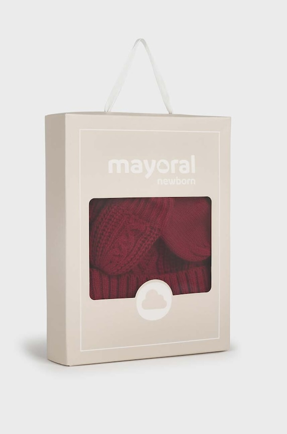 Chłopiec Mayoral Newborn czapka i rękawiczki dziecięce 9666.1L.Newborn.9BYX czerwony