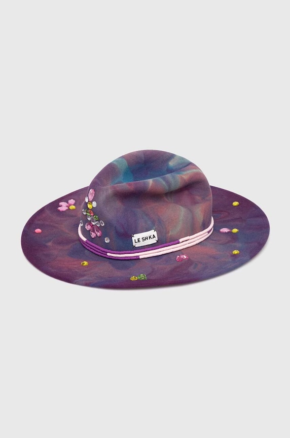 LE SH KA headwear kapelusz wełniany Palm Springs aplikacja fioletowy PalmSprings