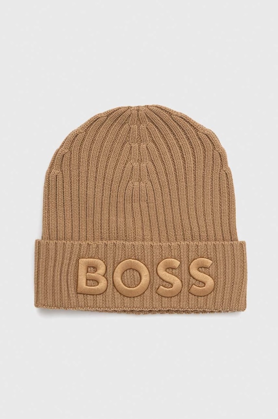 BOSS czapka wełniana Lara_hat wełna beżowy 50497815