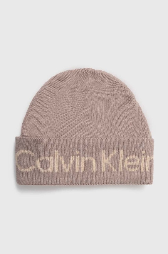 Calvin Klein sapka gyapjú keverékből aplikációval bézs K60K611151
