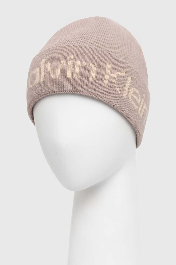 Kiegészítők Calvin Klein sapka gyapjú keverékből K60K611151 bézs
