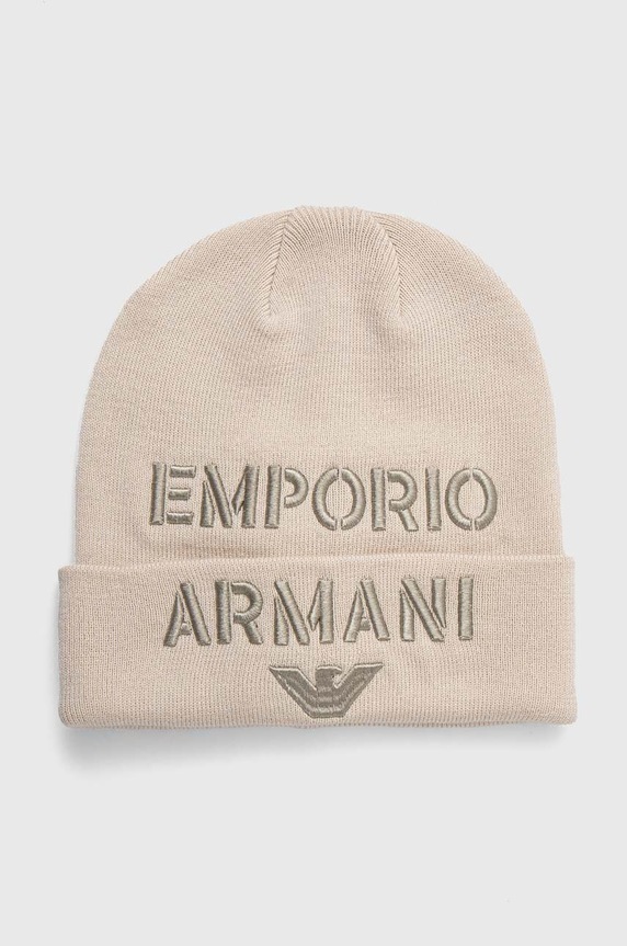 Dječja kapa s dodatkom vune Emporio Armani natpis bež 404688.3F570