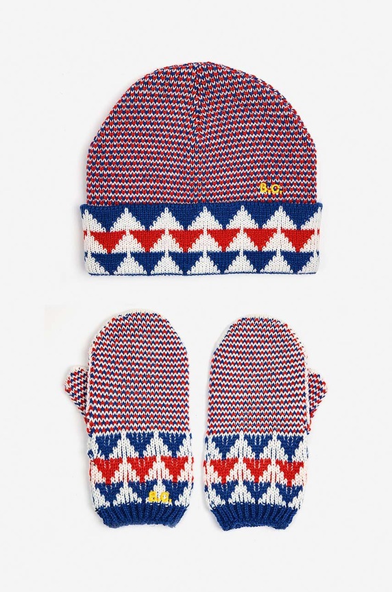 Bobo Choses czapka i rękawiczki dziecięce 223FH002 bordowy AW23