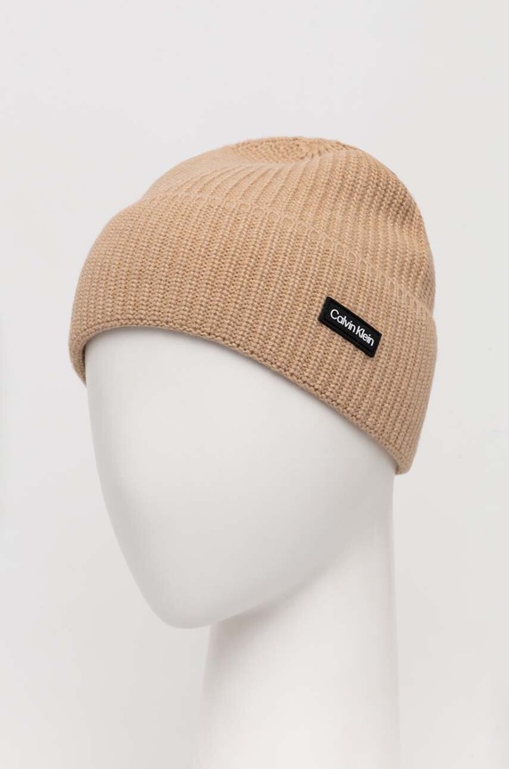 Шапка с вълна Calvin Klein K50K510657 бежов AW23