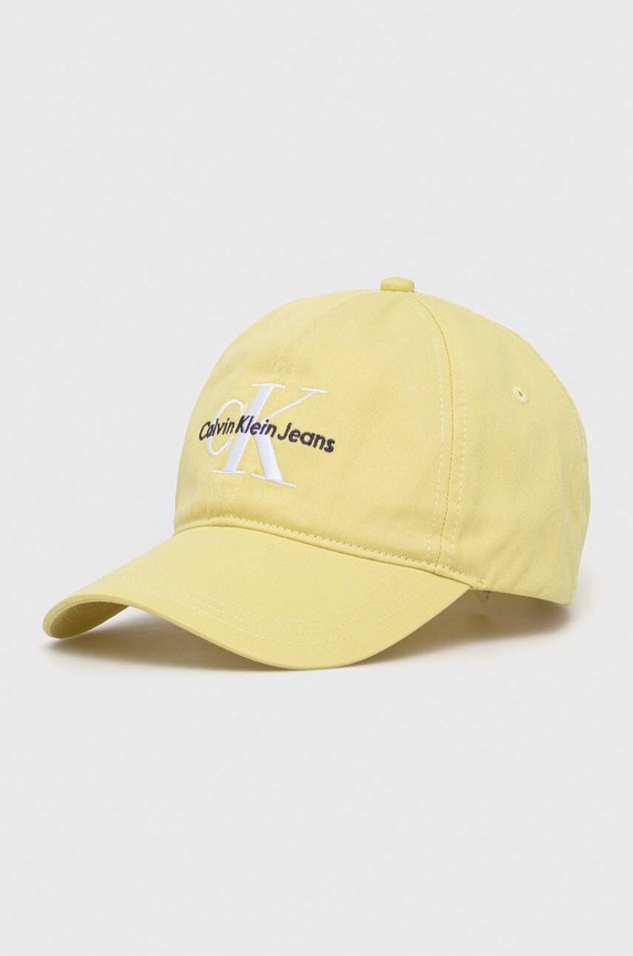 Calvin Klein Jeans czapka z daszkiem bawełniana aplikacja żółty K50K510061