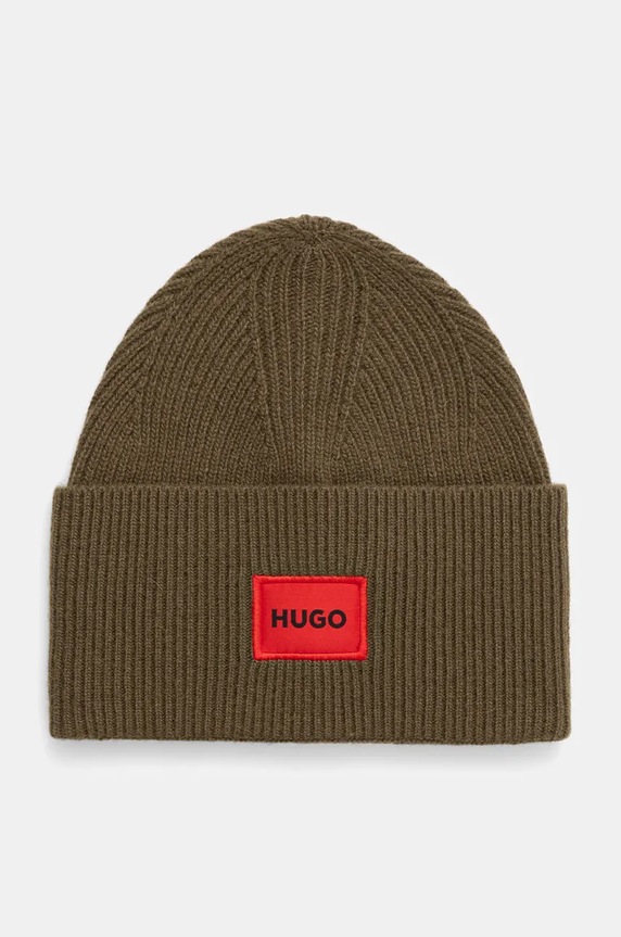 Vlnená čiapka HUGO Xaff 6 vlna zelená 50496011