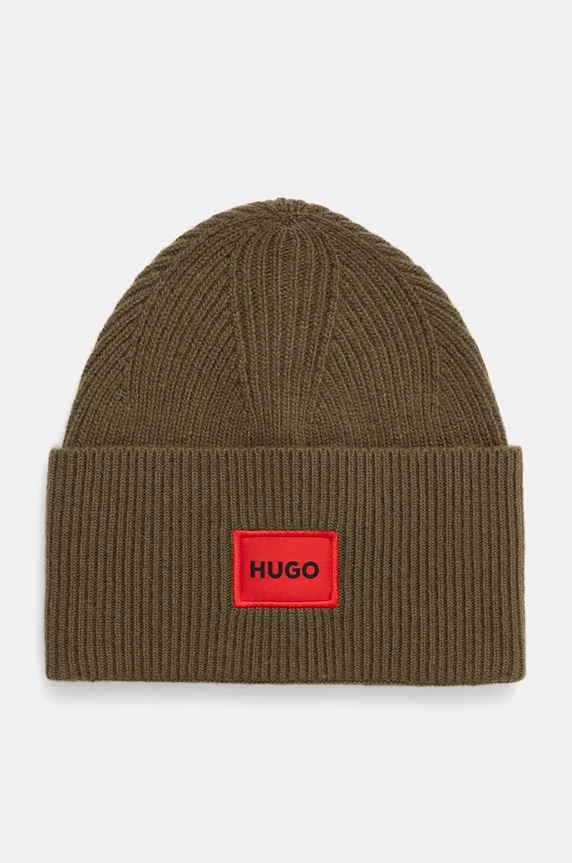 Vlnená čiapka HUGO Xaff 6 vlna zelená 50496011