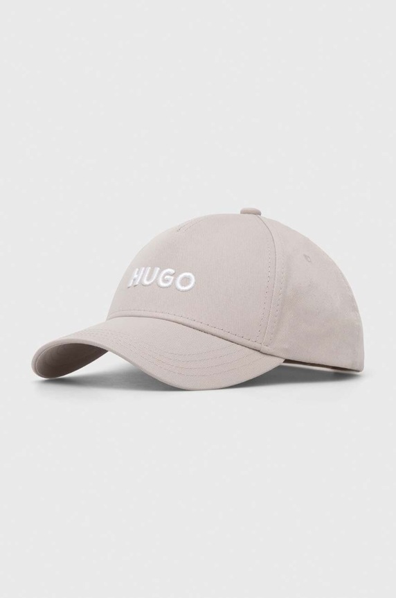 HUGO czapka z daszkiem bawełniana aplikacja szary 50496033