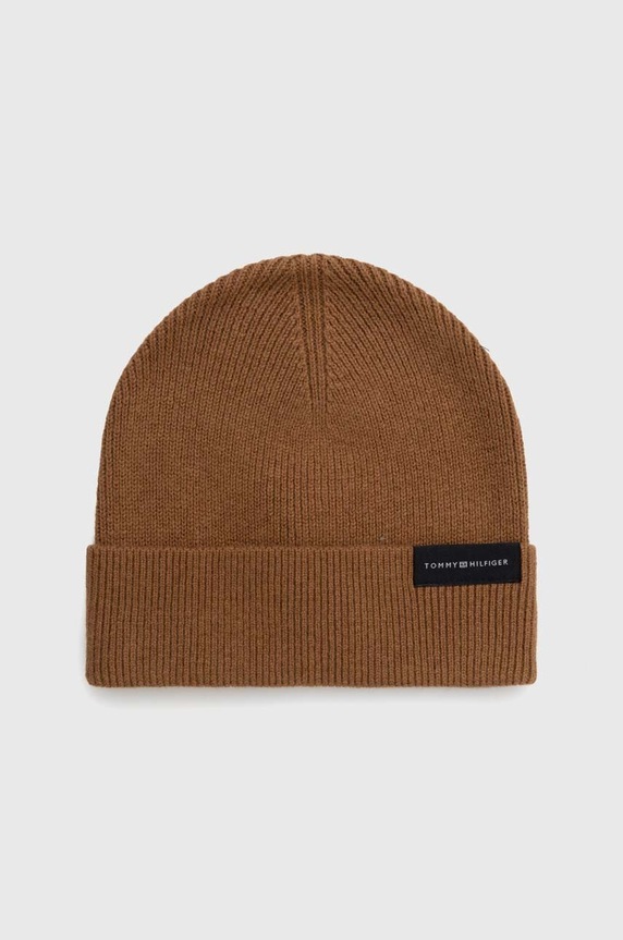 Σκουφί από μείγμα μαλλιού Tommy Hilfiger λεπτό καφέ AM0AM11483