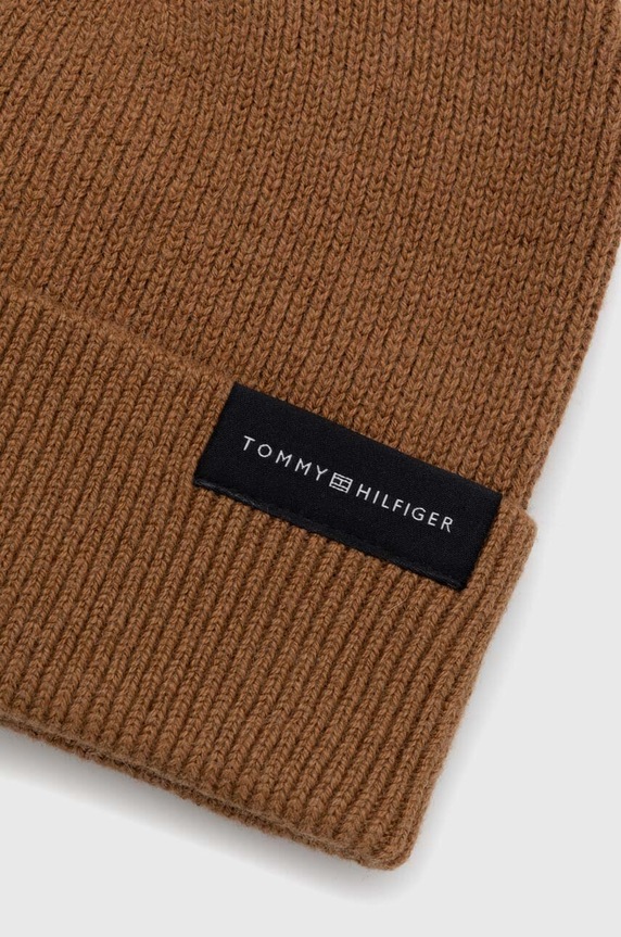 Σκουφί από μείγμα μαλλιού Tommy Hilfiger AM0AM11483 καφέ AW23
