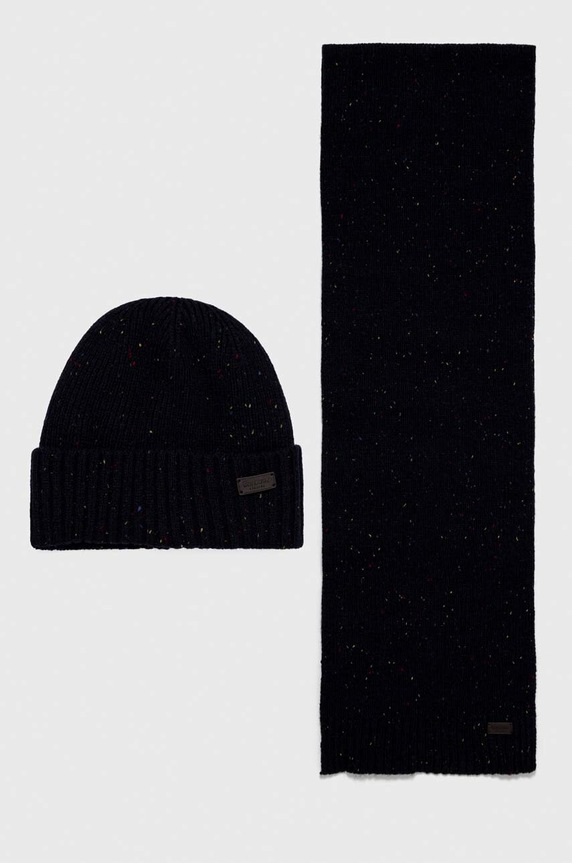 Σκούφος και κασκόλ Barbour Carlton Fleck Beanie & Scarf Gift Set εμπριμέ σκούρο μπλε MGS0047