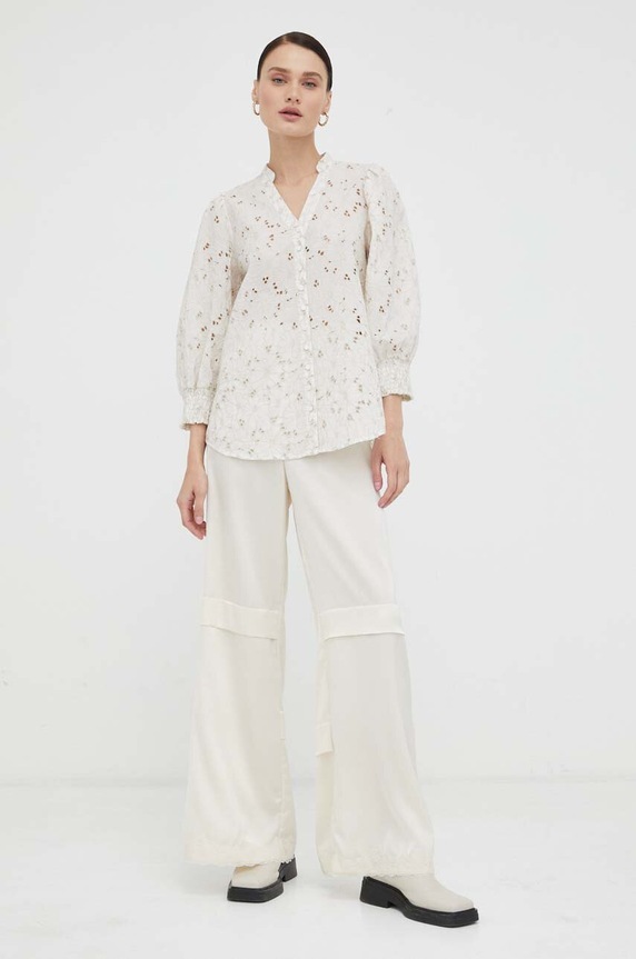 Βαμβακερό πουκάμισο Bruuns Bazaar BBW3383 μπεζ AW23
