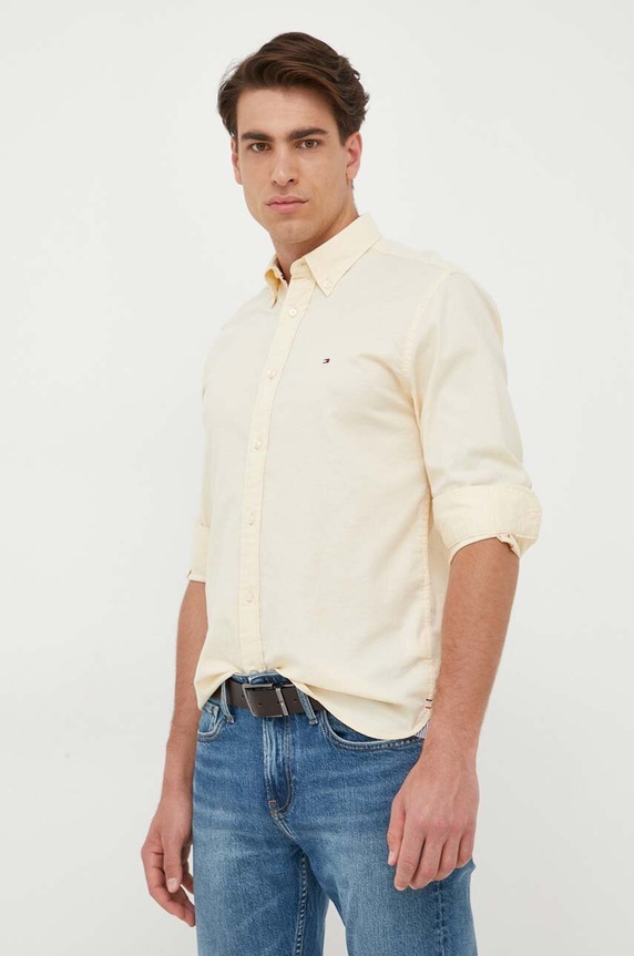 Tommy Hilfiger koszula z elastanem beżowy MW0MW29968