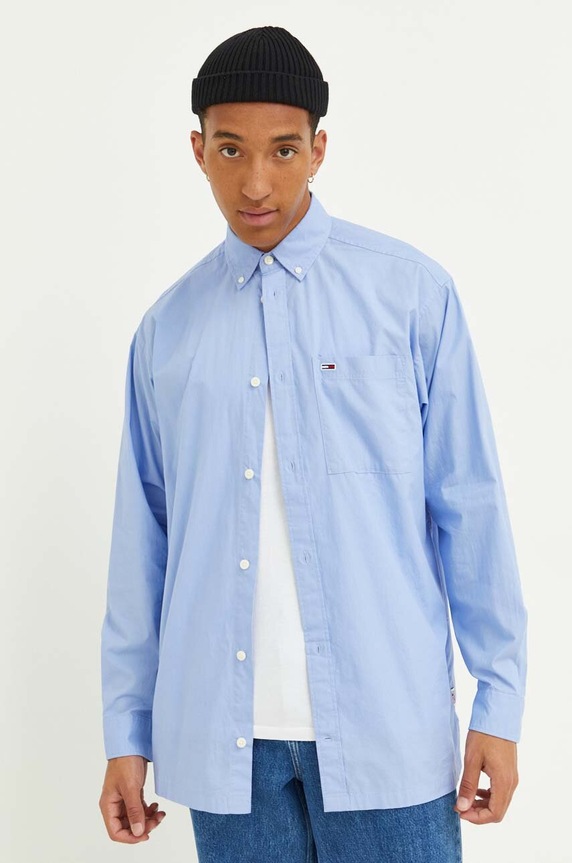 Tommy Jeans koszula bawełniana bawełna niebieski DM0DM16601