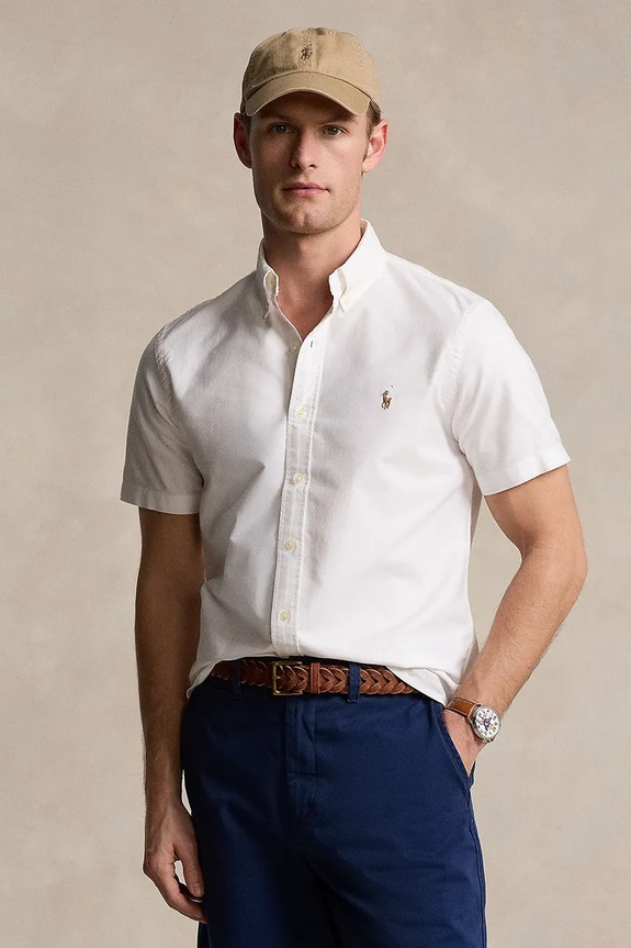 Βαμβακερό πουκάμισο Polo Ralph Lauren με ένα κουμπί λευκό 710850782