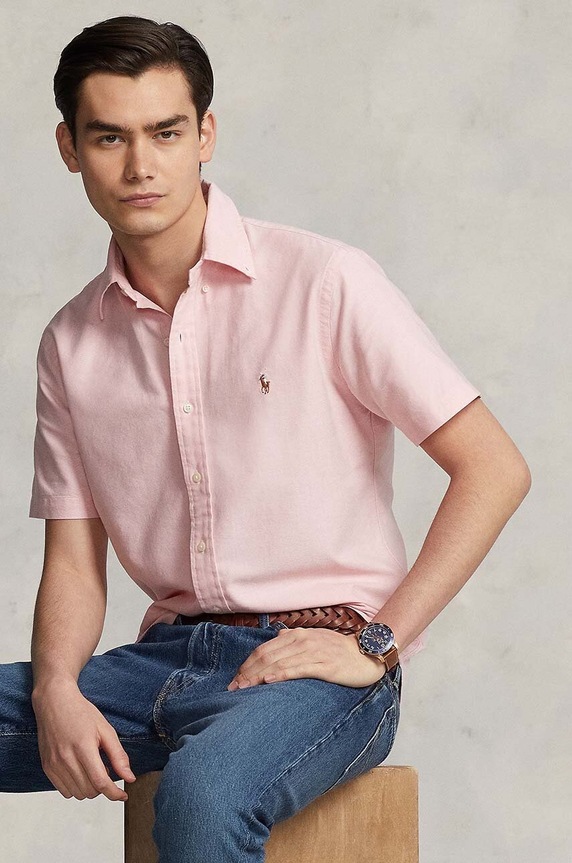 Bavlnená košeľa Polo Ralph Lauren jednofarebný ružová 710850782