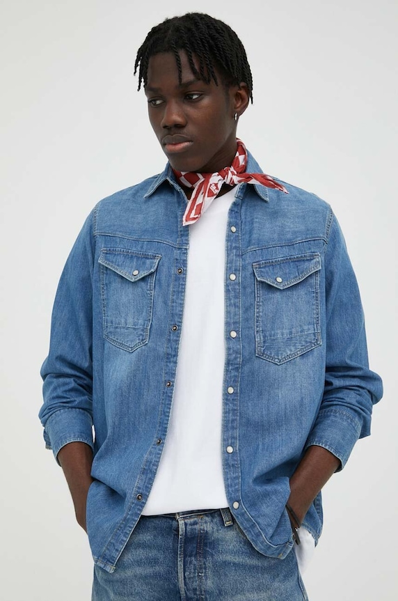 G-Star cămașă bărbătească din denim Dakota slim uni albastru D23616.D252