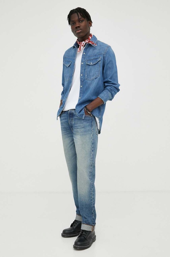 G-Star cămașă bărbătească din denim Dakota slim D23616.D252 albastru SS26