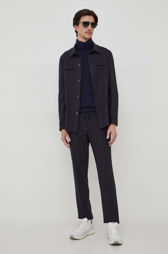 Michael Kors koszula wełniana MK0BL01030 granatowy AW23