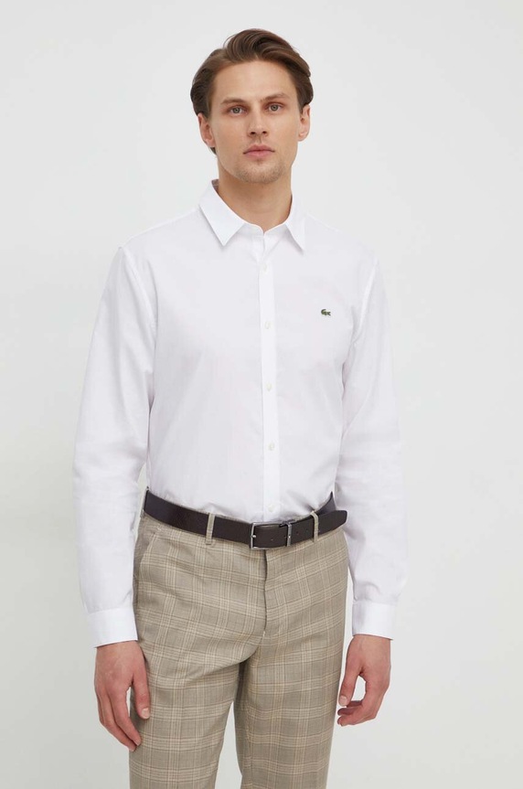 Lacoste camasa din bumbac lung alb CH5620