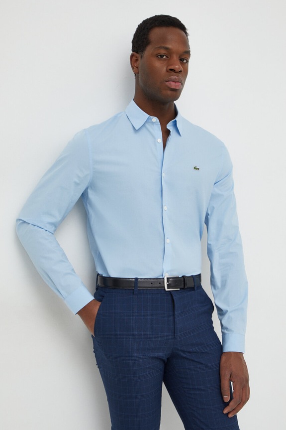 Lacoste camicia in cotone slim blu CH5620