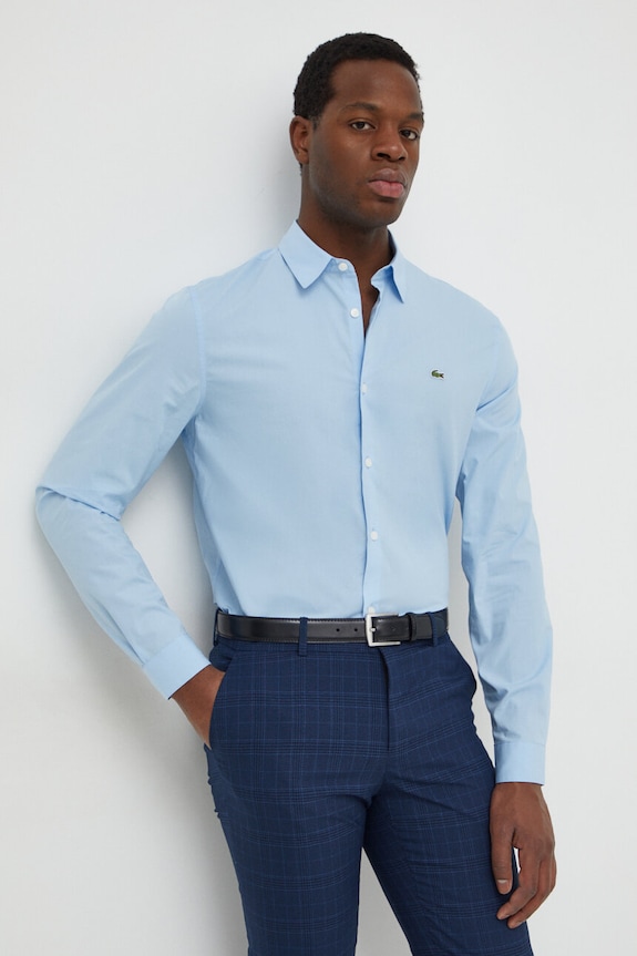 Lacoste camicia in cotone slim blu CH5620