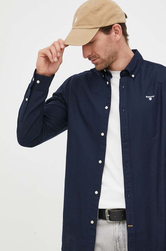 Бавовняна сорочка Barbour Oxtown довгий темно-синій MSH5301
